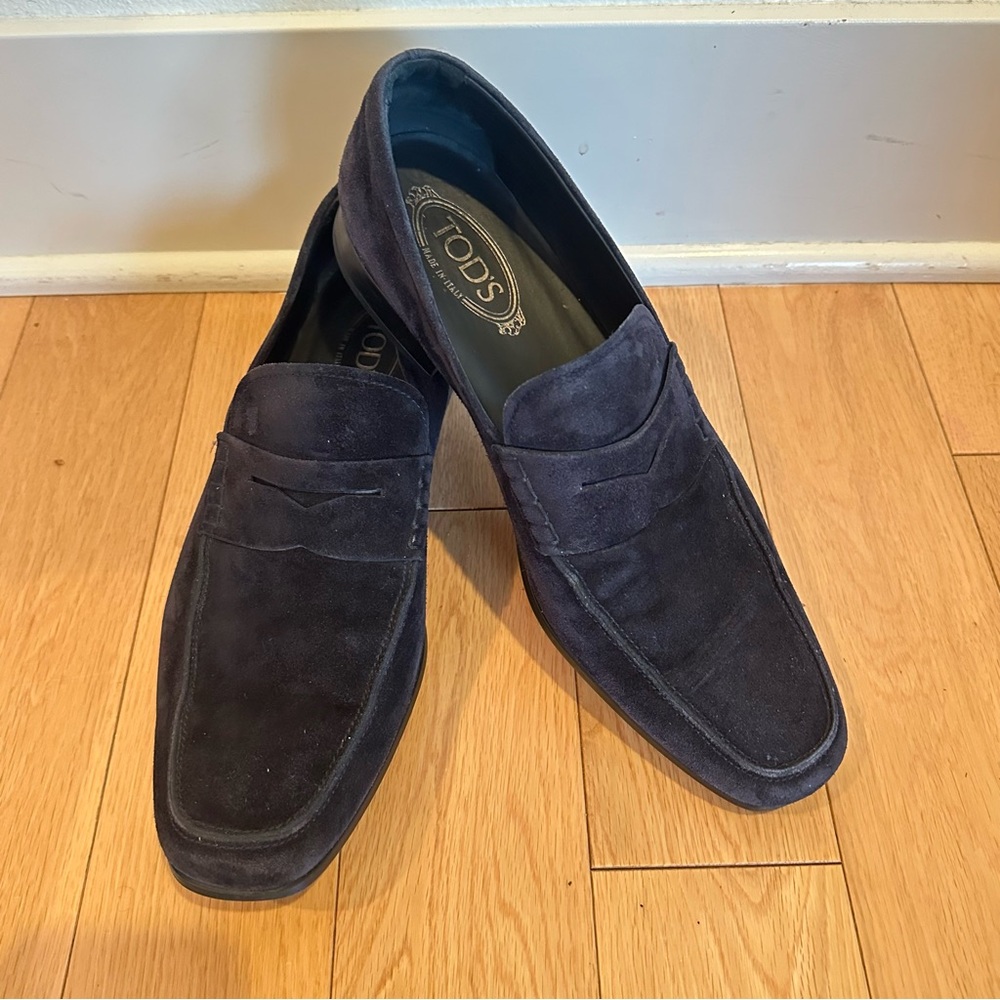 Tod's Classic Penny Loafers Suede Navy Size 9.5